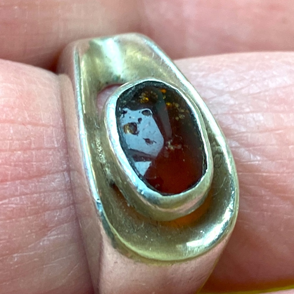 Genuine Baltic Amber Modernist sterling silver ring